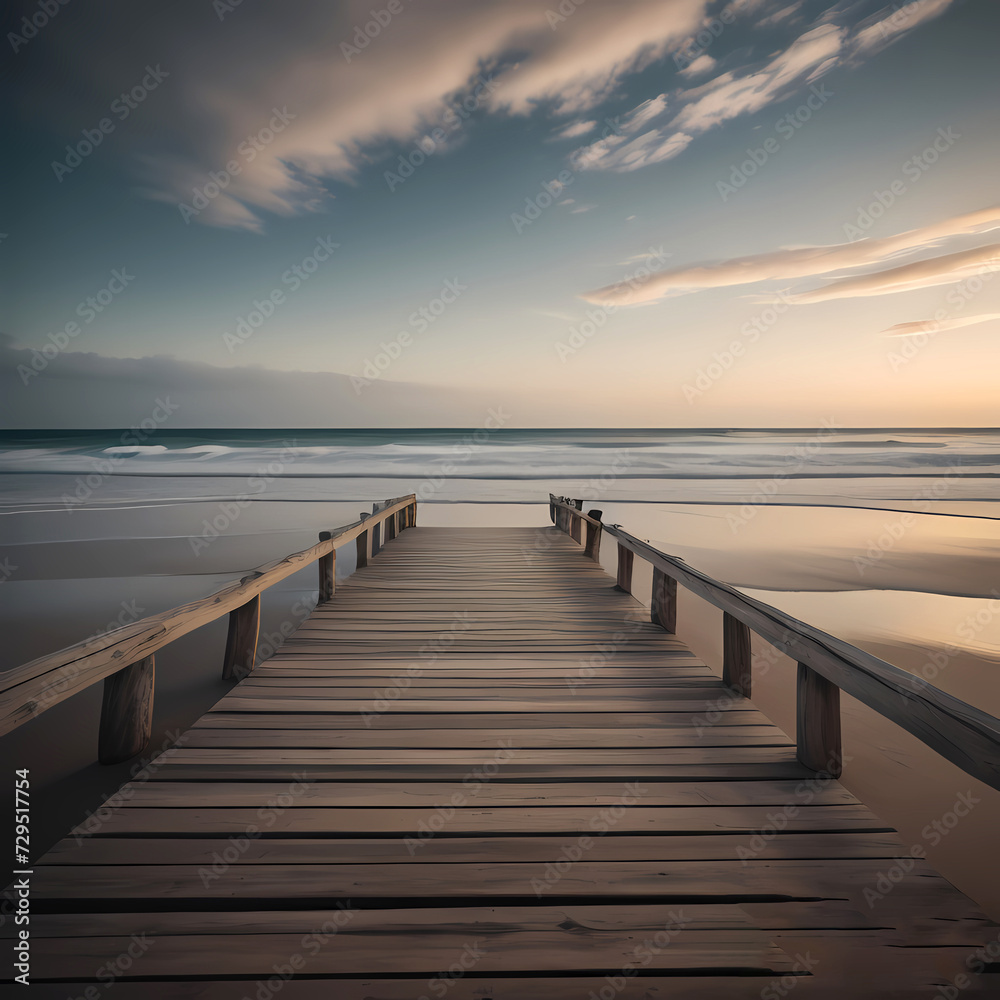 Blank Wooden Planks Framed by a Dreamy Blur of Beach and Sea - A Captivating Canvas of Tranquility. Blank Wooden Planks Framed by a Dreamy Blur of Beach and Sea - A Captivating Canvas of Tranquility.