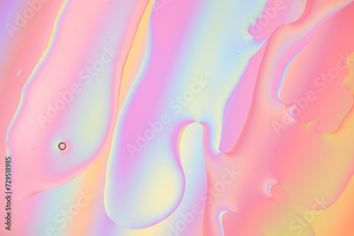 Iridescent colorful abstract background with bubbles, fluid texture pastel tones curvy wavy good vibes photo
