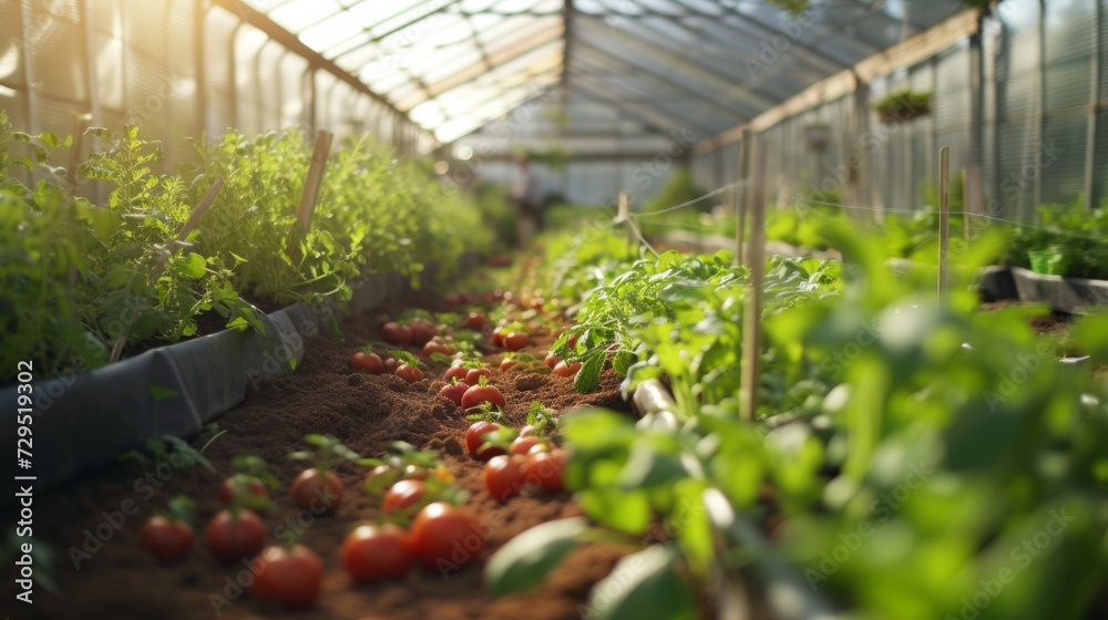 A greenhouse filled with lots of green and red tomatoes A greenhouse filled with lots of green and red tomatoes