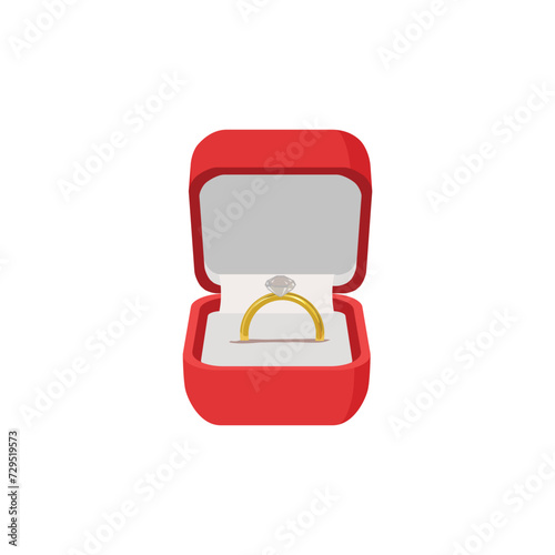 Open jewelry box with diamond gold ring inside
