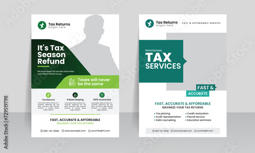 business tax refund flyer template with tax service poster leaflet layout design vector illustrator. 