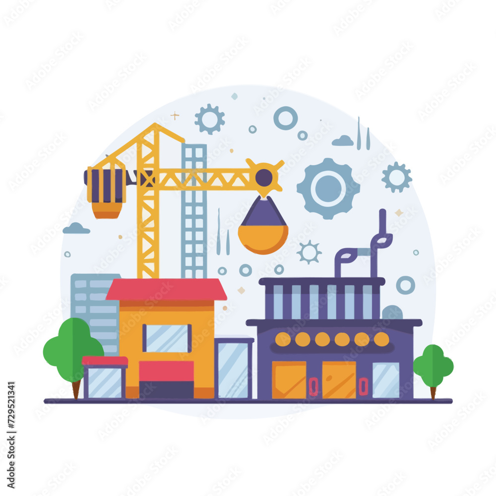 Fototapeta premium 2d vector illustration icon, shape line , architecture factory industrial and town with home 