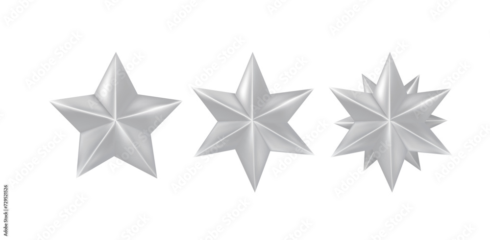 3D silver stars on white background, vector 3D silver stars on white background, vector