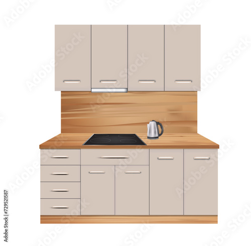 Beige kitchen design, vector illustration