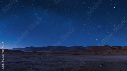 A dramatic landscape of a desert under the starry night sky showcasing the vastness and solitude.