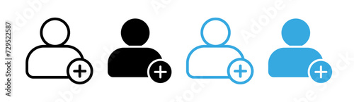 Profile Addition Line Icon. User Inclusion Icon in Black and White Color. photo