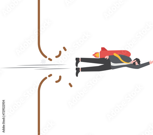Breakthrough business barrier, overcome difficulty or obstacle to success, solve problem, business solution or leadership and effort for growth, powerful businessman breaking barrier line.

