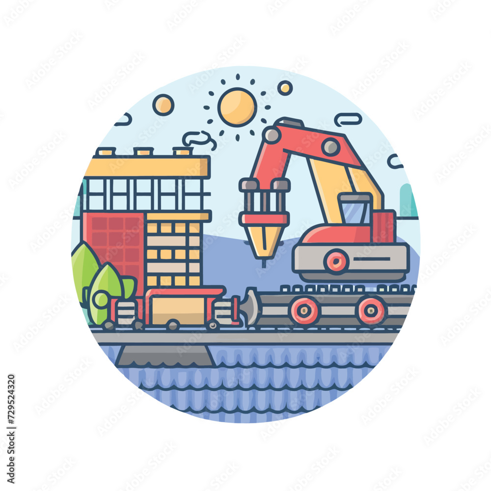 Obraz premium 2d vector illustration icon, shape line , architecture factory industrial and town with home 