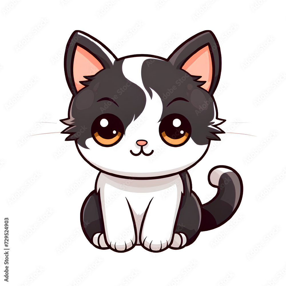 Obraz premium A playful cartoon illustration featuring a cute cat drawn with vibrant colors and charming details