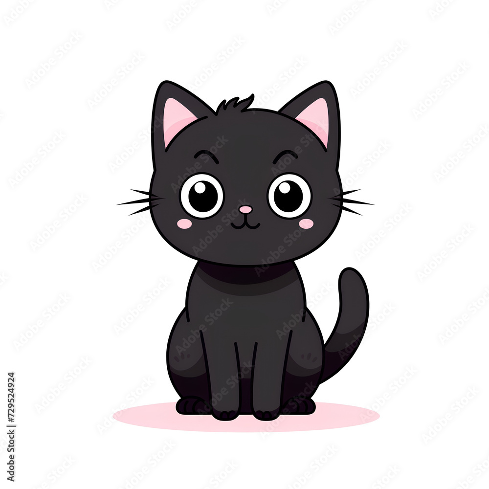 Obraz premium A playful cartoon illustration featuring a cute cat drawn with vibrant colors and charming details