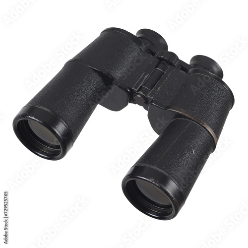Realistic black binocular isolated on transparent background, suitable for your asset design.