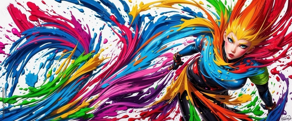 close up of play girls with colorful splashing paints close up of play girls with colorful splashing paints