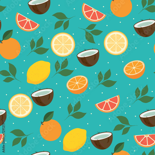 Tropical seamless pattern with tropical fruits. Cute summer background for fabrics, decorative paper, textile print. Templates for celebration, ads, branding, banner, cover, label, poster