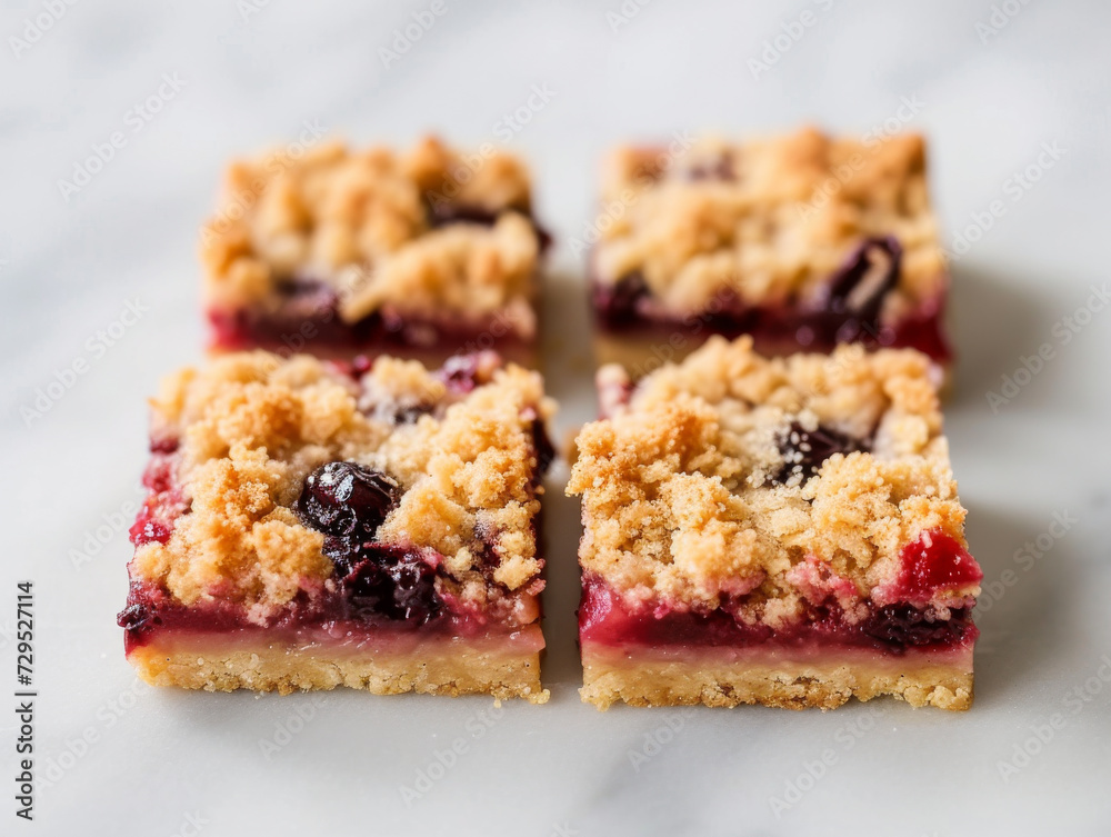 Kirschkuchen mit Streusel in einer ordentlichen Reihe Kirschkuchen mit Streusel in einer ordentlichen Reihe