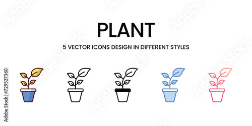 Plant Icon Design in Five style with Editable Stroke. Line, Solid, Flat Line, Duo Tone Color, and Color Gradient Line. Suitable for Web Page, Mobile App, UI, UX and GUI design.