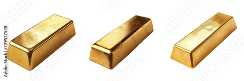 Gold Ingot Bar Set Isolated on Transparent or White Background, PNG