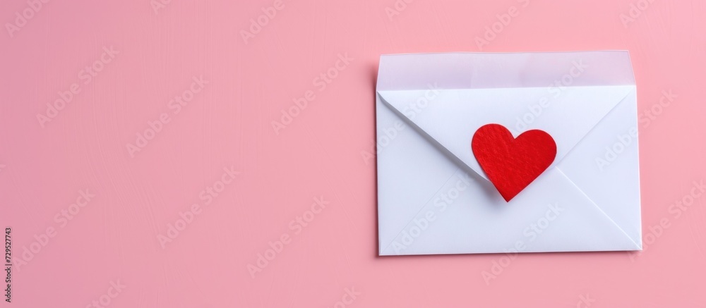 White envelope with heart sign isolated on pink background. AI generated image