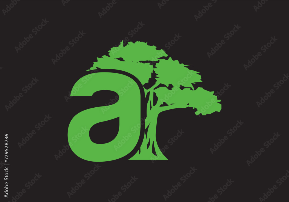 Abstract A Logo Letter and Tree Branches with green, black, white. Tree Letter Design with Minimalist Creative Style. Abstract A Logo Letter and Tree Branches with green, black, white. Tree Letter Design with Minimalist Creative Style.