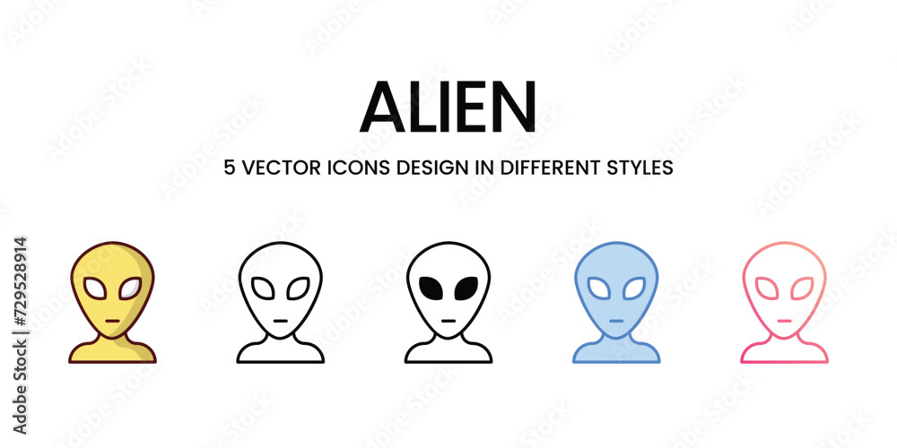 Alien Icon Design in Five style with Editable Stroke. Line, Solid, Flat Line, Duo Tone Color, and Color Gradient Line. Suitable for Web Page, Mobile App, UI, UX and GUI design. Alien Icon Design in Five style with Editable Stroke. Line, Solid, Flat Line, Duo Tone Color, and Color Gradient Line. Suitable for Web Page, Mobile App, UI, UX and GUI design.