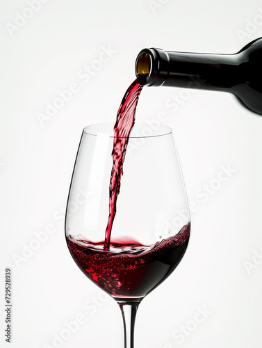 Elegantes Rotwein-Gießen auf weißem Hintergrund