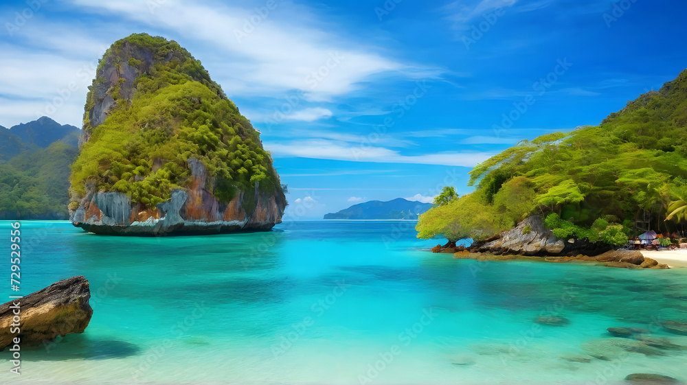 Paisaje pintoresco.Oceano y montañas.Viajes y aventuras alrededor del mundo.Islas de Tailandia.Phuket.