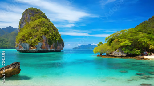 Paisaje pintoresco.Oceano y montañas.Viajes y aventuras alrededor del mundo.Islas de Tailandia.Phuket.