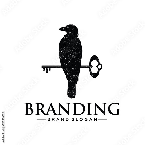 crow and key logos design vector