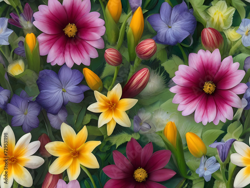 Blossoms Unveil Nature's Renewal in Captivating Photographs - A Kaleidoscope of Colors on a Lush Green Canvas.