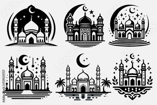 mosque building logo design, Mosque icon vector ,set of Islamic logo bundle