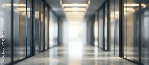 Blurred office interior corridor abstract background. AI generated image