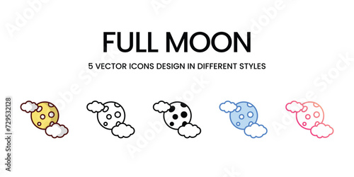 Full Moon Icon Design in Five style with Editable Stroke. Line, Solid, Flat Line, Duo Tone Color, and Color Gradient Line. Suitable for Web Page, Mobile App, UI, UX and GUI design.