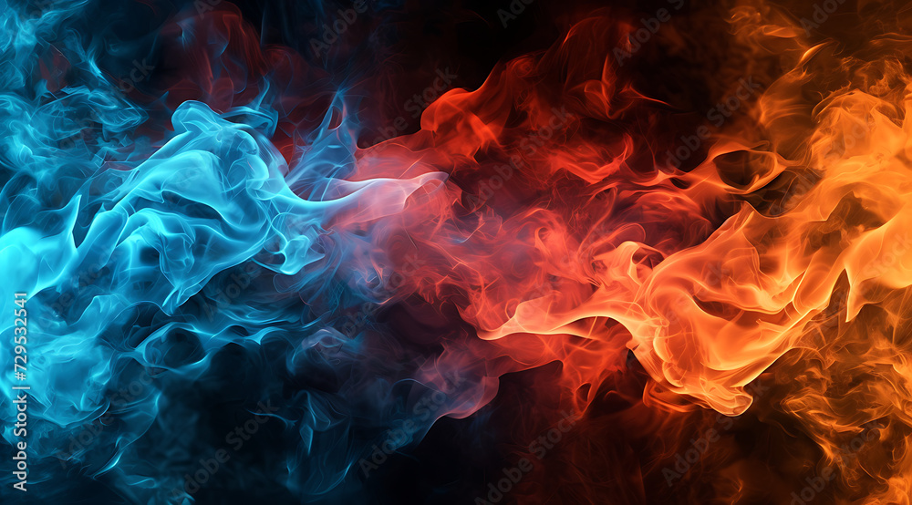 colorful hot flames on a black background in - obrazy, fototapety, plakaty 