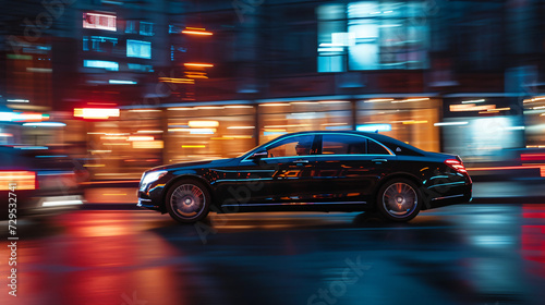 A luxury sedan cruising through a bustling city night. © Markus