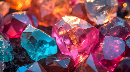 colorful pink blue and orange gemstones together in a