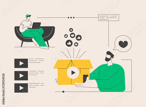 Unboxing video abstract concept vector illustration.