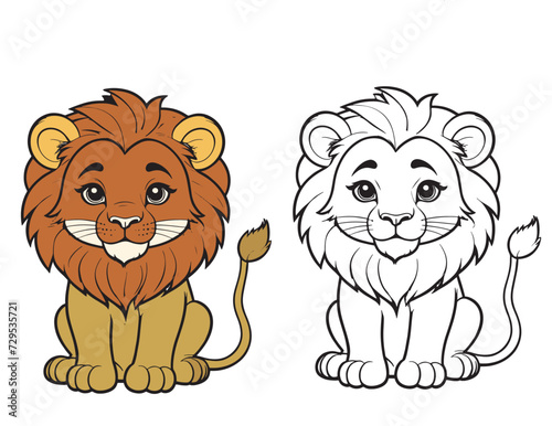 cute lion cartoon on white background coloring page drawing. black and white vector illustration for a coloring book vector.AI GENERATED