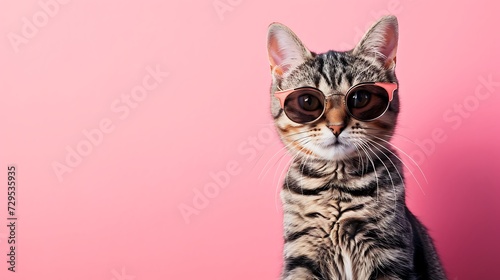 abby cat kitty kitten in sunglass shade glasses isolated on solid pastel background photo