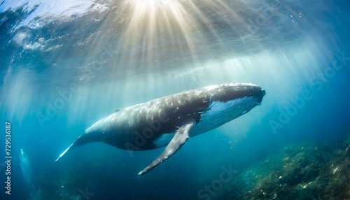 A giant whale under water  ocean  beautiful animal  blue