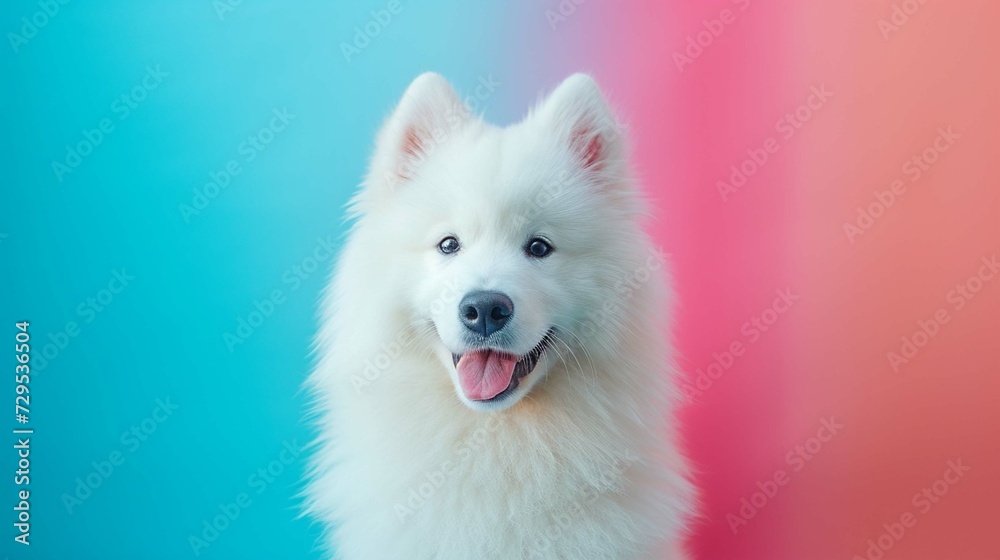 Cute Samoyed dog on color background