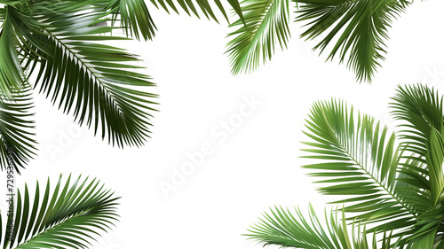 Tropical frame with green palm leaves. Tropical plant branches isolated on a transparent background. photo