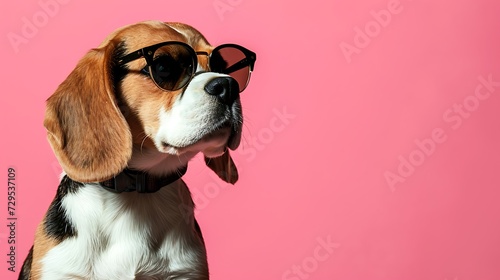 Beagle dog puppy in sunglass shade glasses isolated on solid pastel background