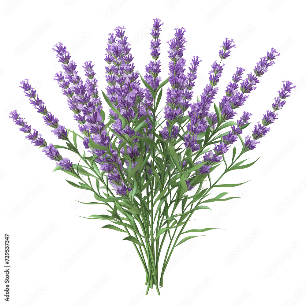 3d illustration cartoon Lavender flowers bunch on transparent background