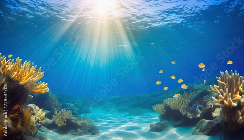 beautiful blue ocean background with sunlight and undersea scene © Lauren