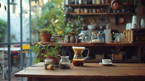 Warm and inviting interior of a rustic coffee shop with natural light.