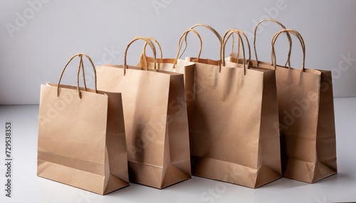brown paper shopping bags on white background