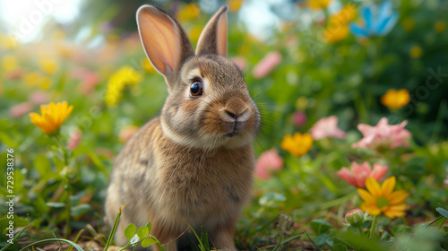 Easter bunny with field flowers