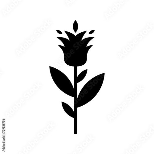 Flower icon. Black silhouette. Vertical front side view. Vector simple flat graphic illustration. Isolated object on a white background. Isolate.