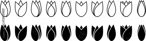Tulip flower icon vector set. Simple tulip silhouette sign .Black tulip flowers line icons collection .