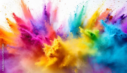 colorful rainbow holi paint color powder explosion with bright colors white wide panorama background