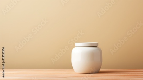 a white jar for body cream or lotion on a monochrome background   a white jar for demonstrating or advertising a product for the skin of the face and body